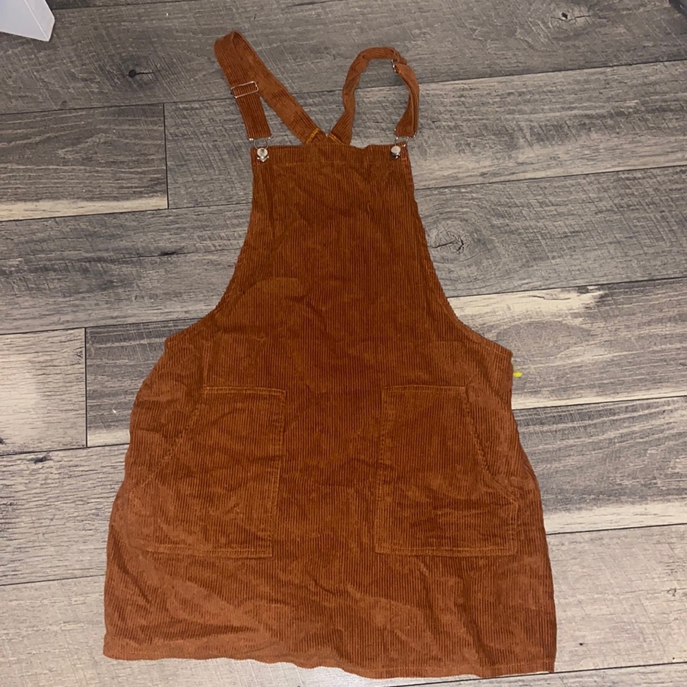 Brown corduroy overall dress
